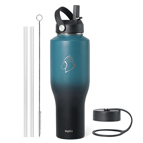 40 oz Insulated Double Wall Stainless Steel Tumbler with Handle Straw Lid and Flex Lid, Black B546376