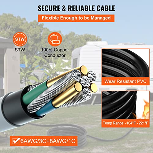 15 FT 50 Amp Generator Extension Cord NEMA 14-50P to SS2-50R & CS6364, STW 6/3+8/1 AWG 125/250V Generator Power Cord Twist Lock Connectors Y38814