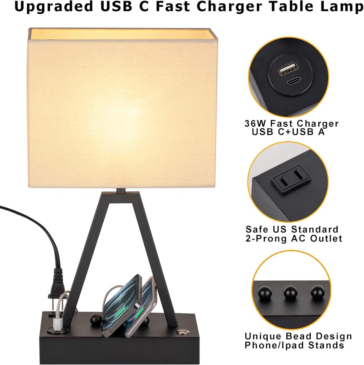 36W 2 Port USB C Fast Charger Table Lamp with USB A S614