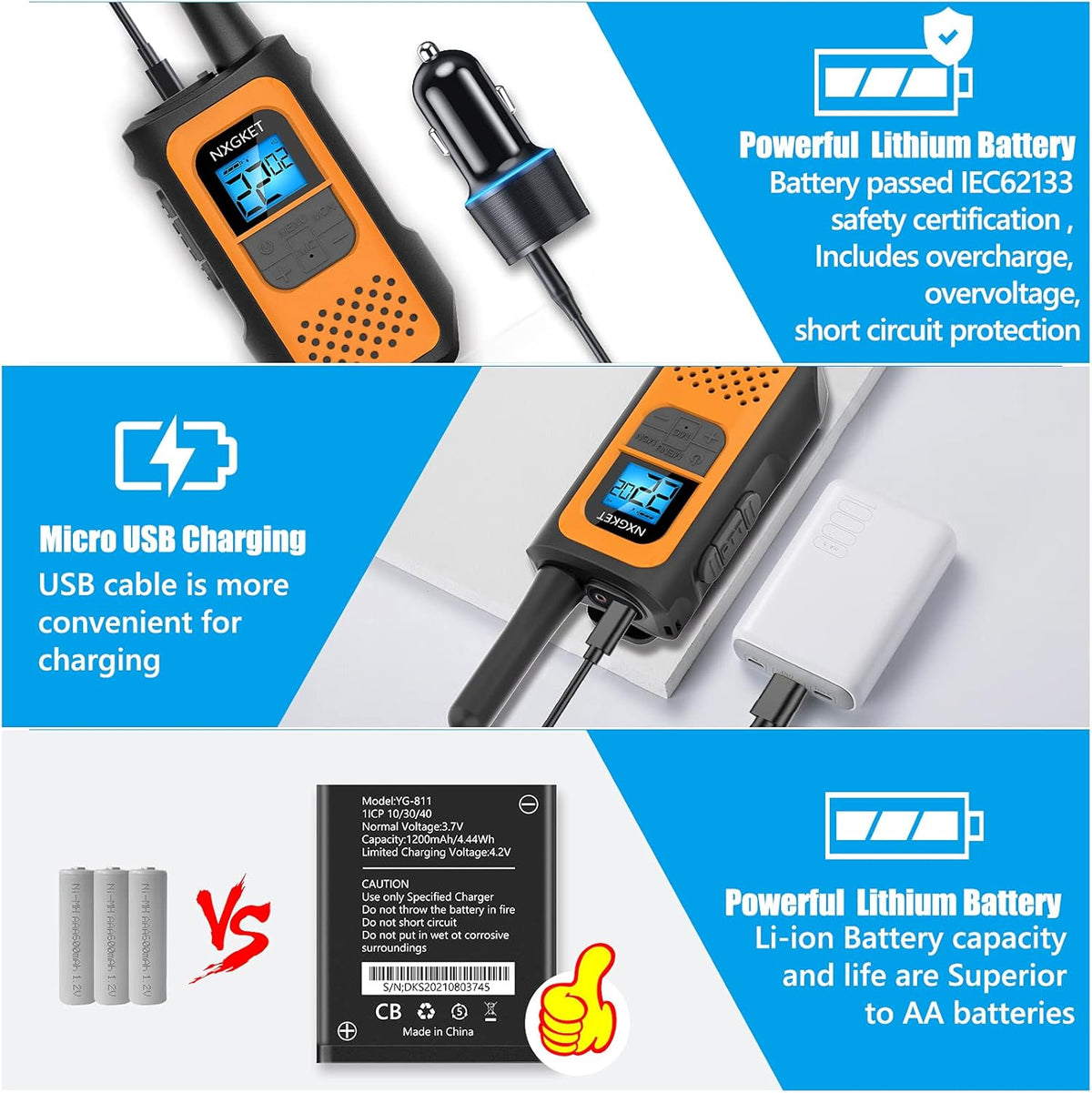 4 Pack 22 Channels Two-Way Radios Rechargeable L823