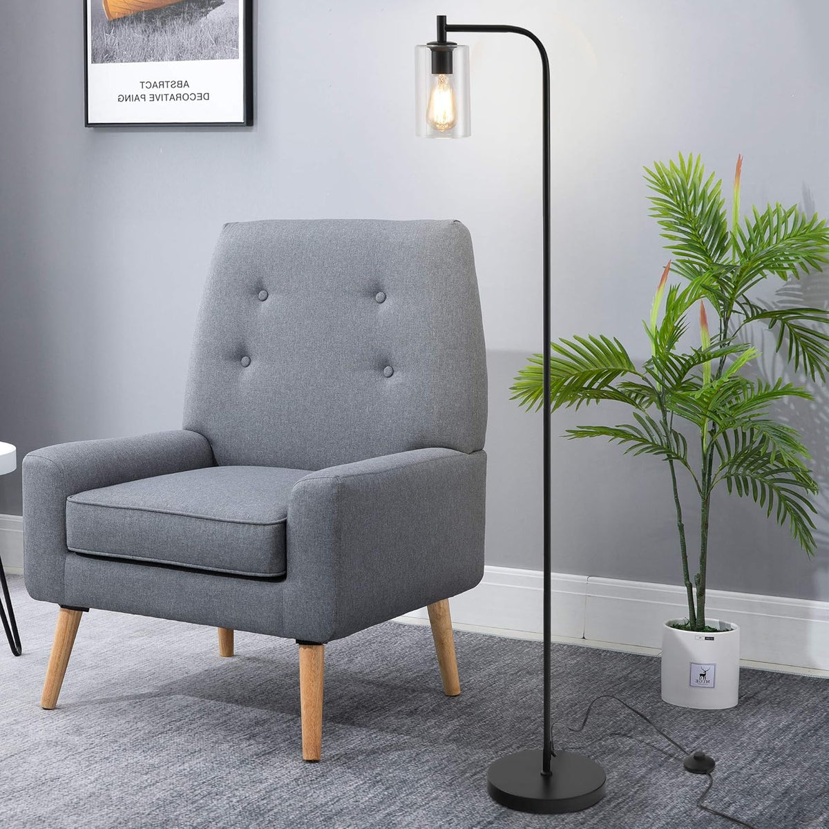 Black Floor Lamp with Glass Shade H591022