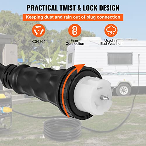 15 FT 50 Amp Generator Extension Cord NEMA 14-50P to SS2-50R & CS6364, STW 6/3+8/1 AWG 125/250V Generator Power Cord Twist Lock Connectors Y38814