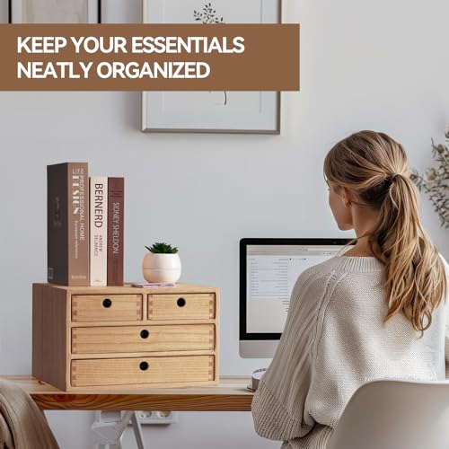 Natural Wooden Desktop Organizer with 3 Drawers F30918
