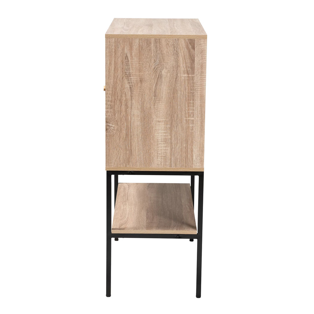 Natural Brown Wood and Black Metal 2-Door Sideboard M7458