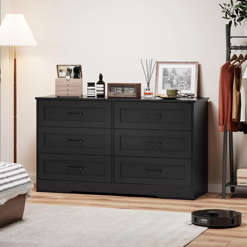 Black 6 Drawer Wood Dresser L4149