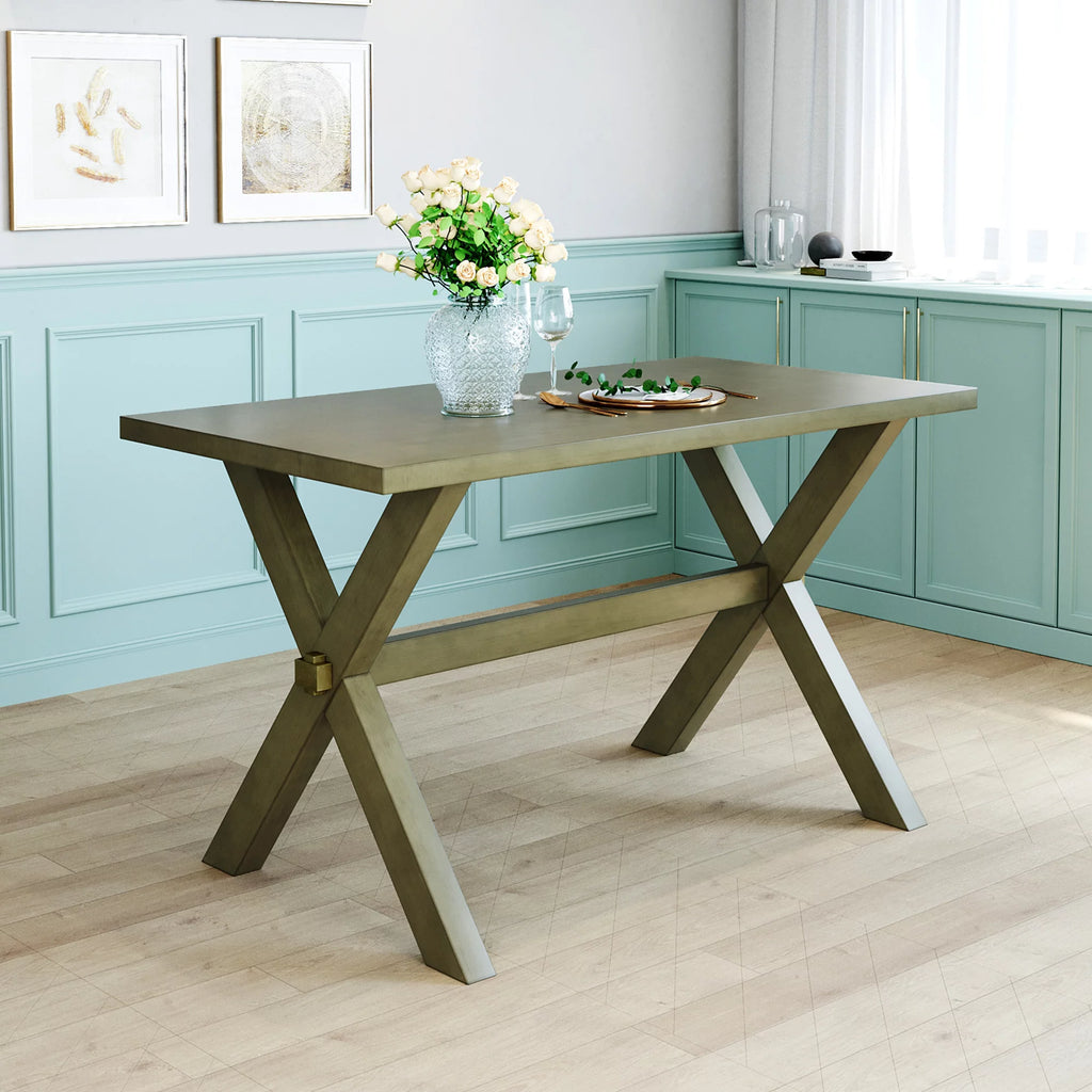 Farmhouse Rustic Wood Dining Table with X-shape Legs, Gray Green Q988963