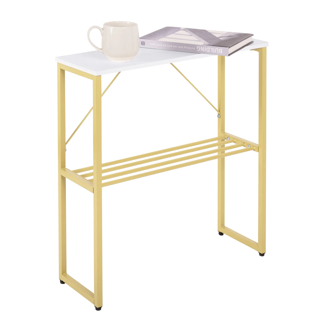 White Narrow Side Table with Shelf Z555659