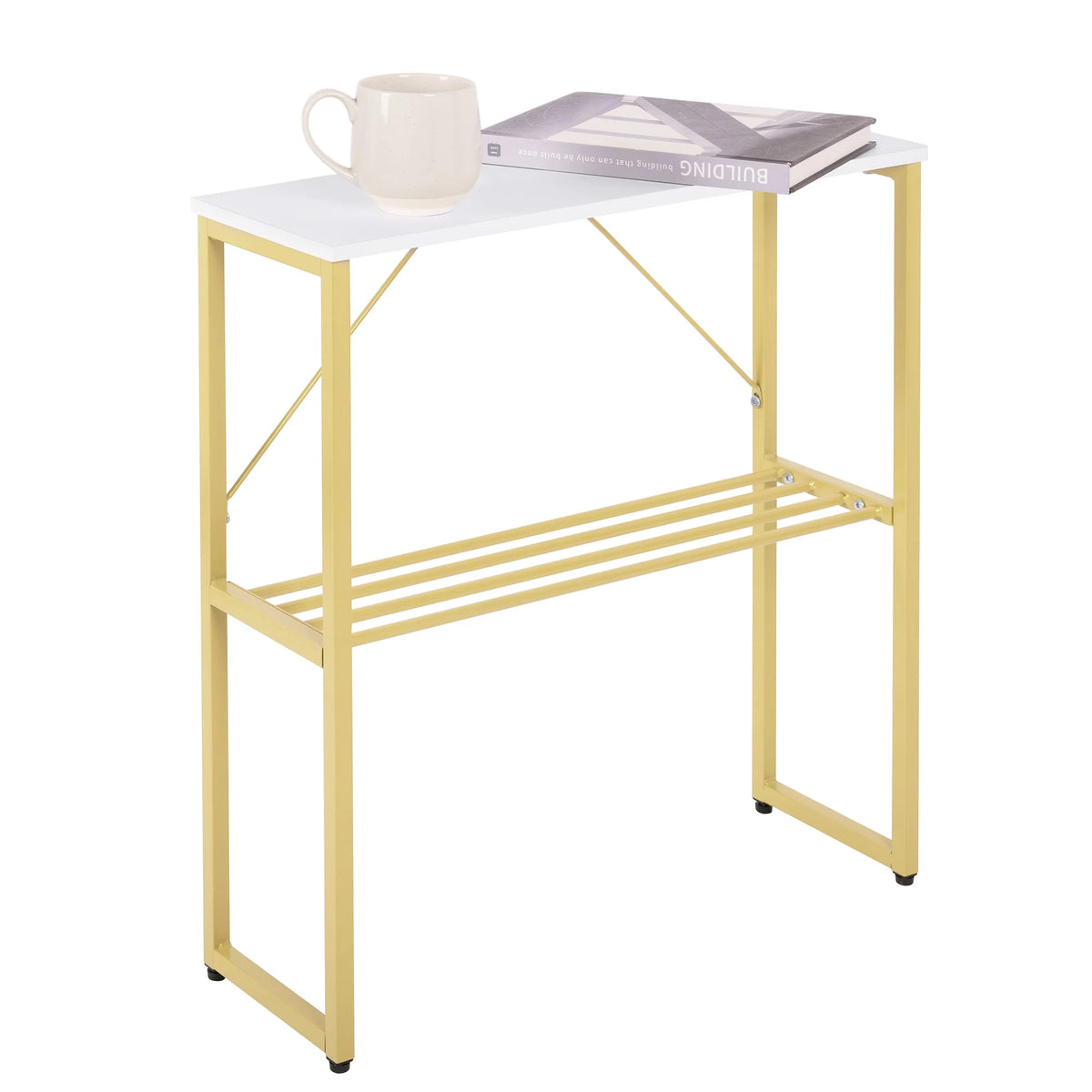 White Narrow Side Table with Shelf Z555659