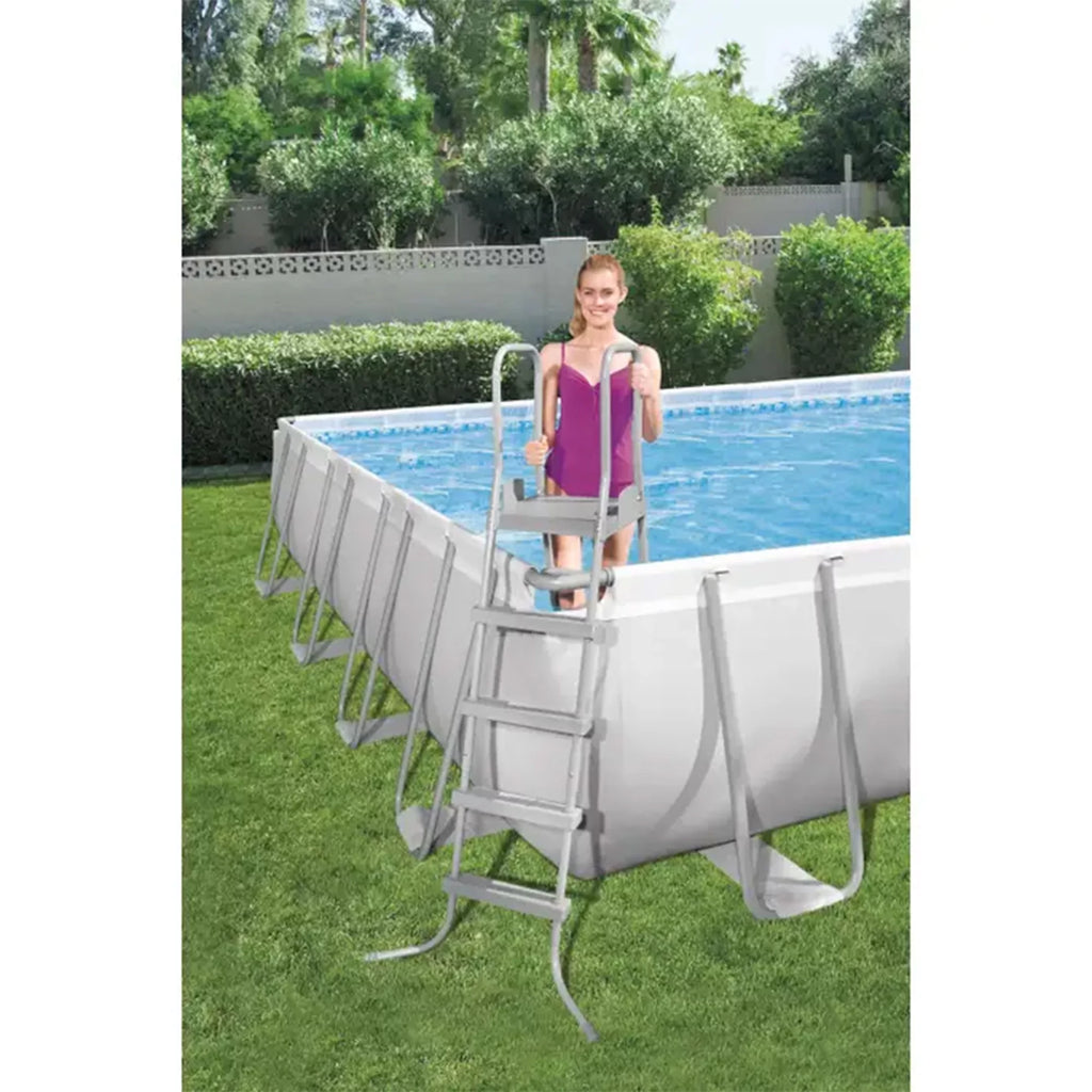 Grey Rectangular Metal Frame Above Ground Pool Set A141