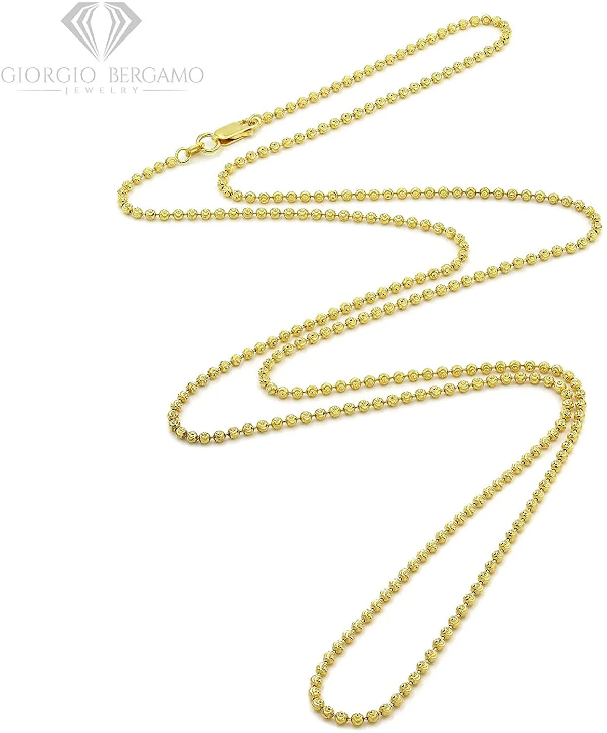 14K Yellow Gold 2mm Ball Bead Moon Cut Chain Necklace R218
