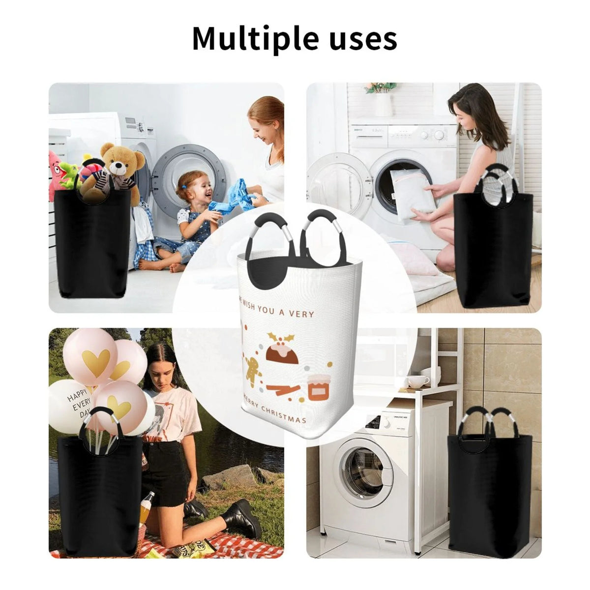 Collapsible Laundry Basket Hamper with Aluminum Handle, 50L H27466