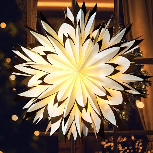 3 Pcs 9-Pointed White Paper Star Lanterns 12 Inch Hanging Lampshade P74442