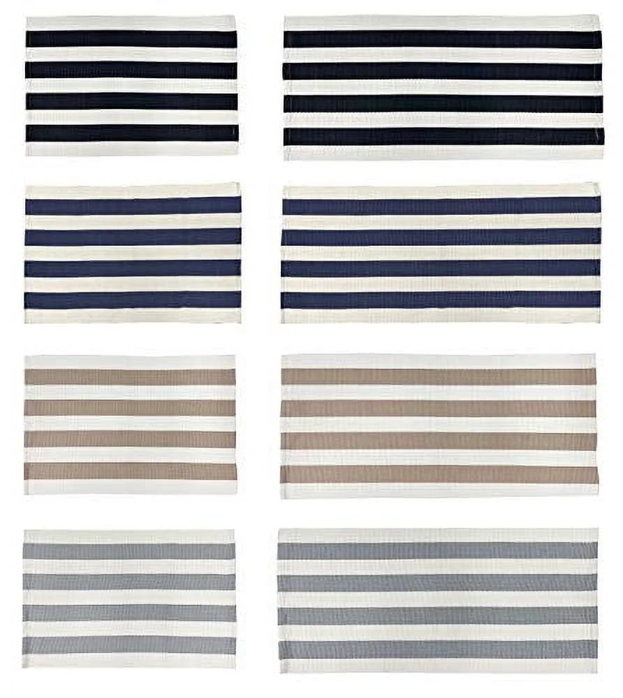 Navy Blue Cotton Blend Striped Area Rug D578307