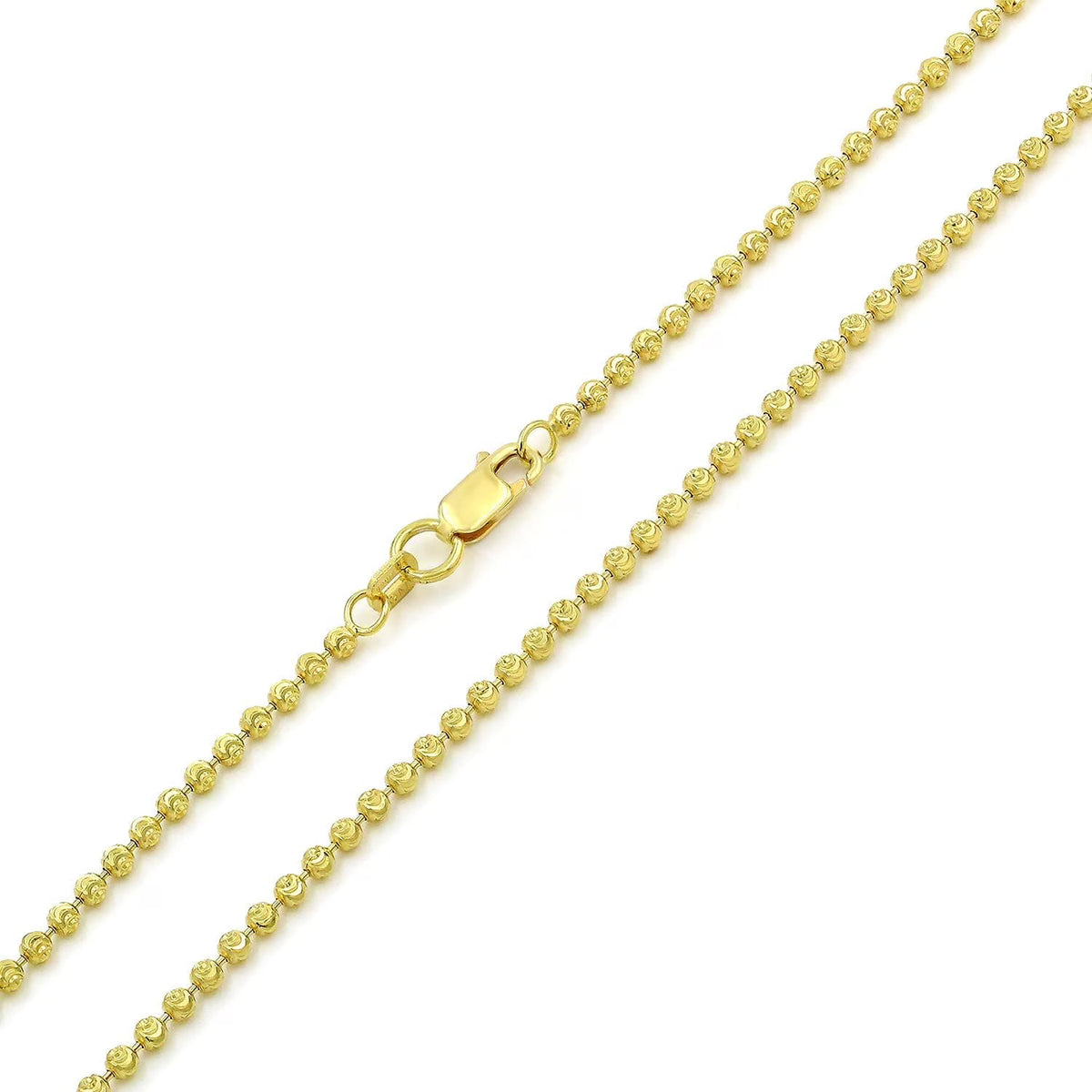 14K Yellow Gold 2mm Ball Bead Moon Cut Chain Necklace R218