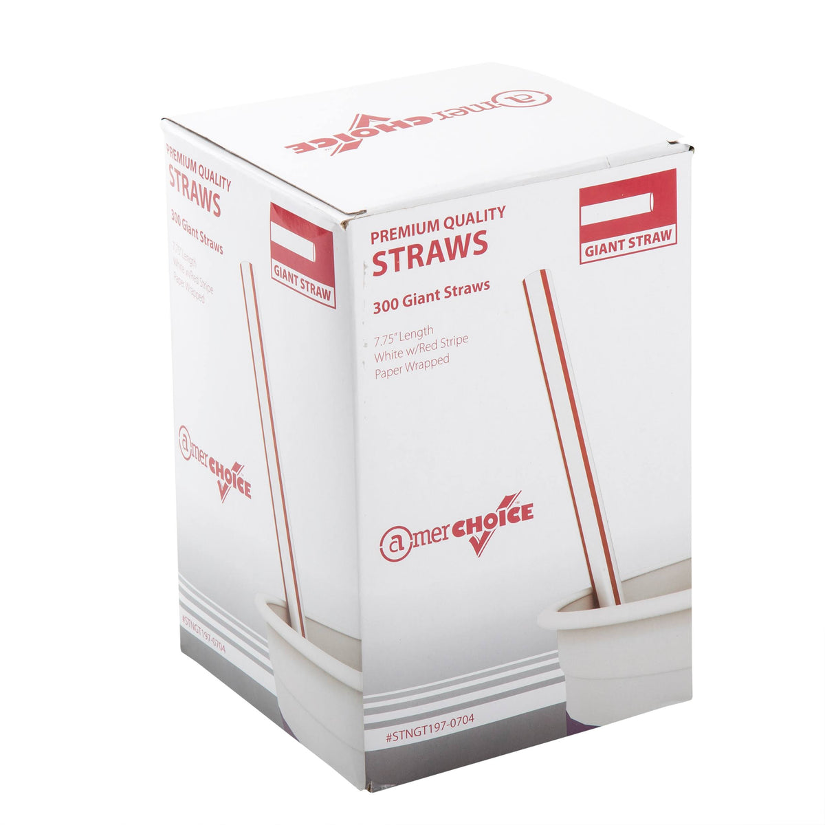 7.75x22 White with Red Stripes Paper Wrapped Straws, Case of 7,200 X39107