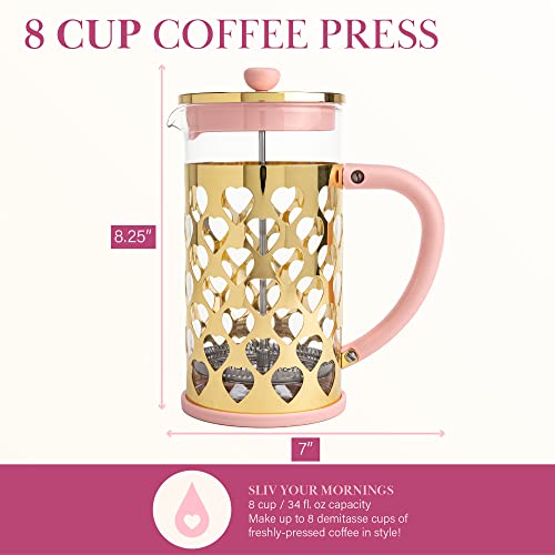 French Press Coffee Maker with Measuring Scoop, 2-Piece Set, 8-Cup, Pink I460