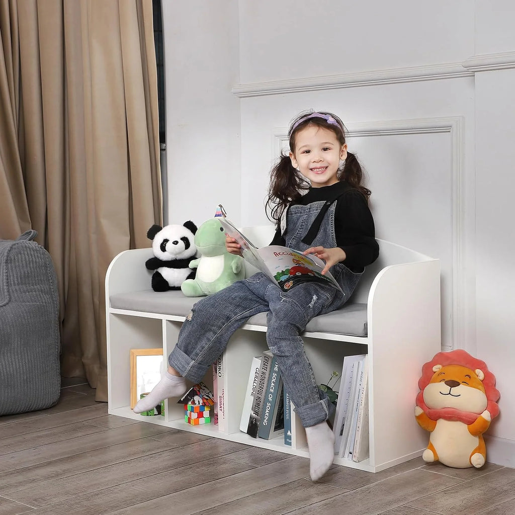 Kids Bookshelf with Reading Nook and Grey Cushion Y729489