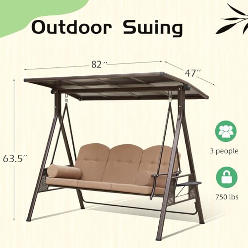Oversized 3 Seat Outdoor Porch Swing with Hardtop A283209