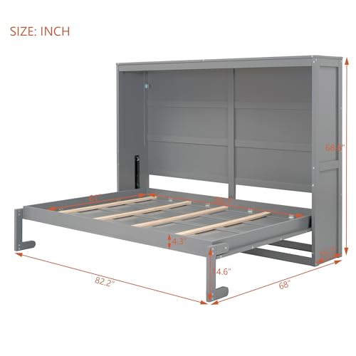 White Full Size Murphy Bed with Storage Shelves U39617