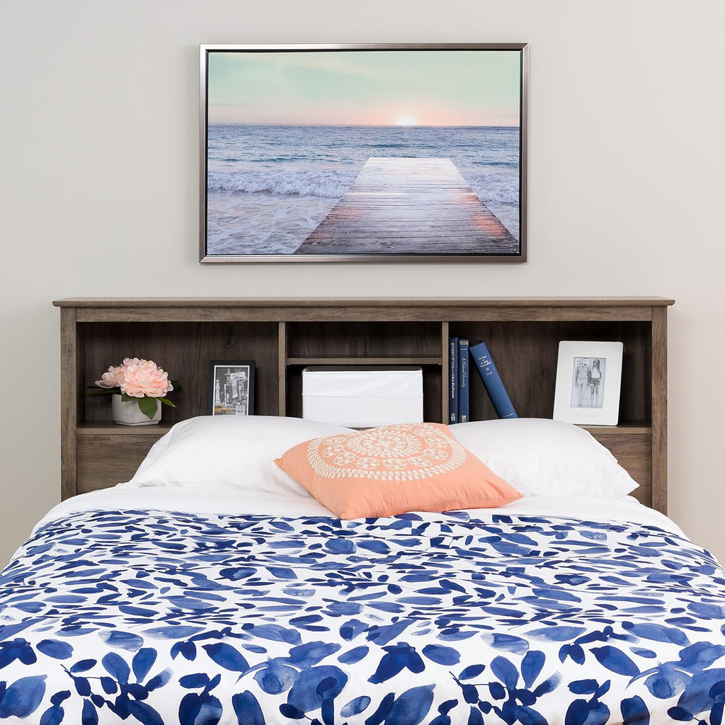 Queen 4-Post Platform Bed with 2 Drawers, Drifted Gray A866
