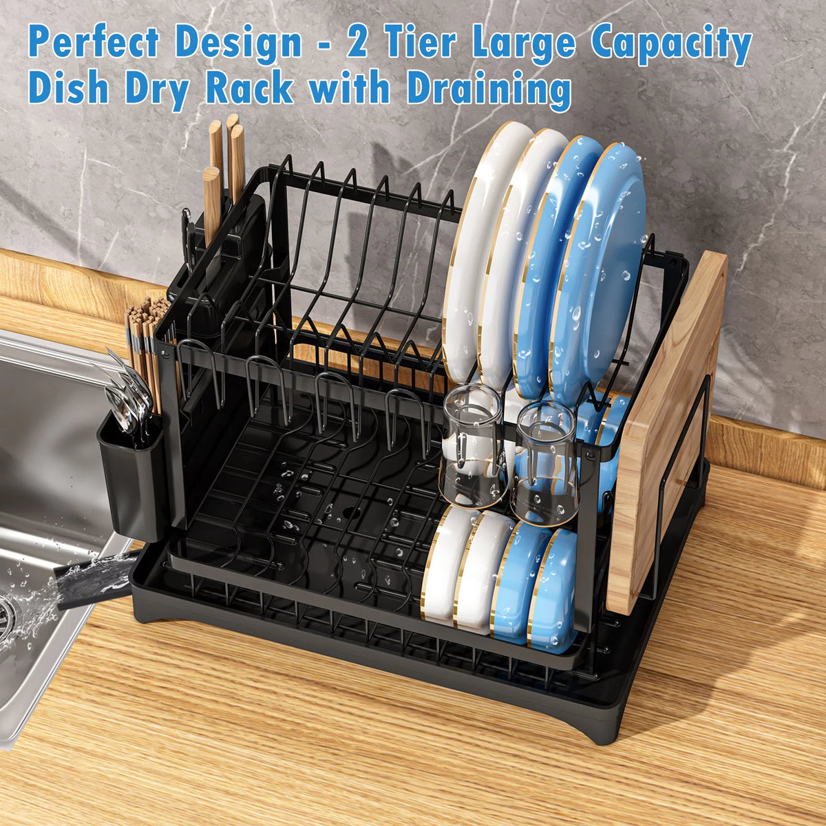 2-Tier Dish Drying Rack with Drainboard V7604