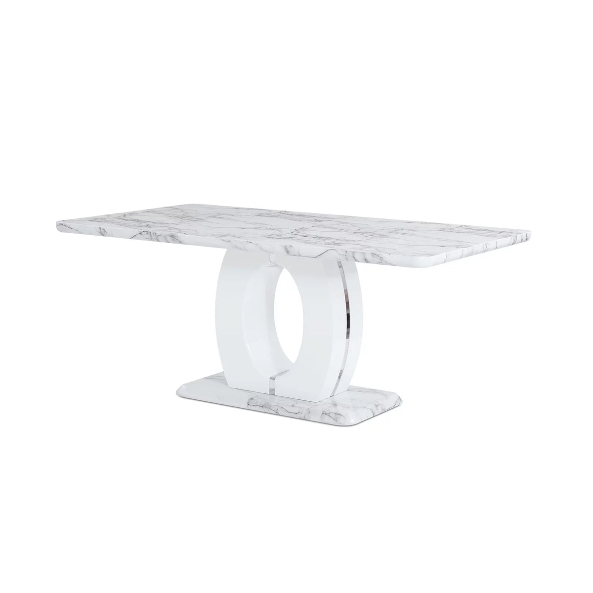 White Faux Marble Pedestal Base Dining Table E5483