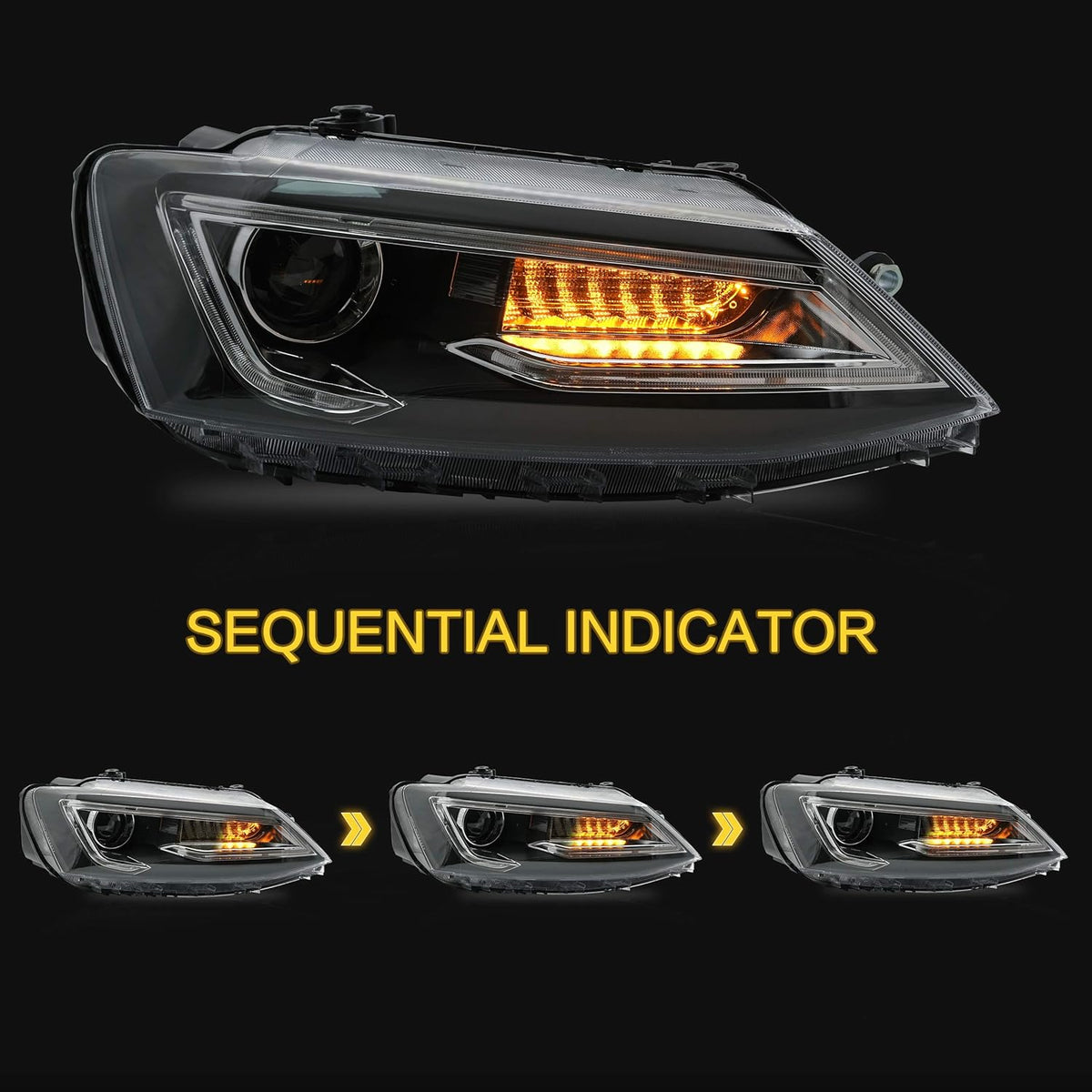 Headlight Assembly for Volkswagen JETTA 2012-2018 with DRL Sequential Turn Signal Full LED L940
