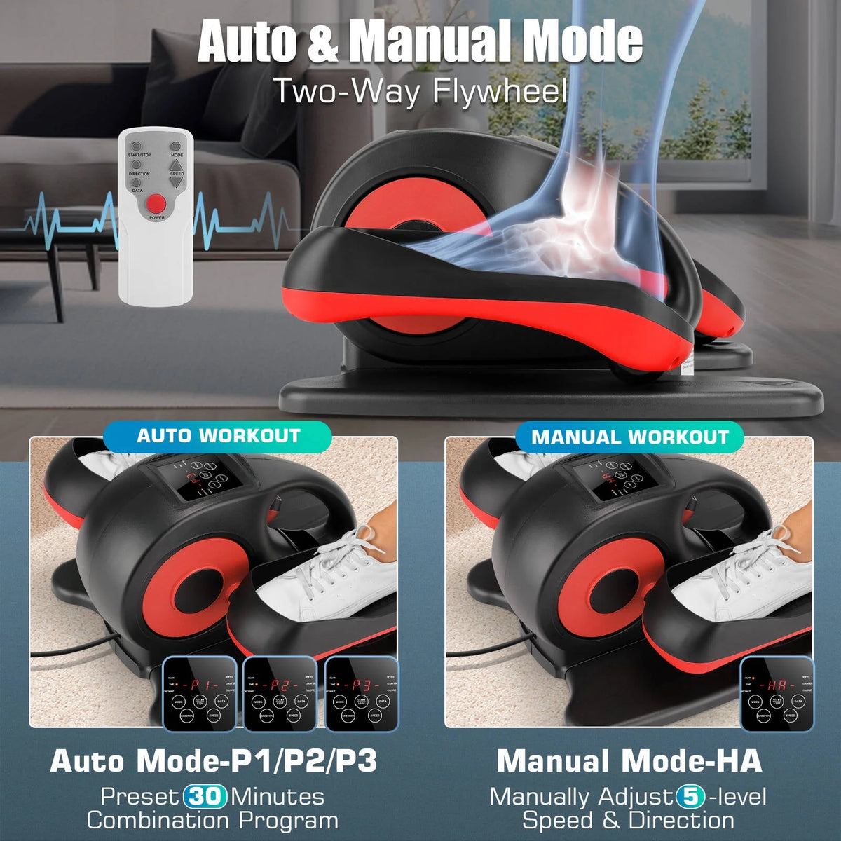 Under Desk Elliptical Pedal Exerciser with Remote & Data Monitor U29684