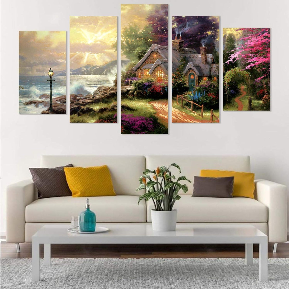 Thomas Kinkade Seashore Cottage Canvas Painting Unframed 60inchWx32inchH G13780