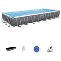 Grey Rectangular Metal Frame Above Ground Pool Set A141