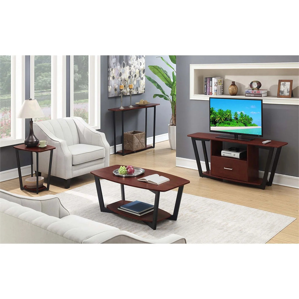 Cherry Wood and Black Metal End Table U9698