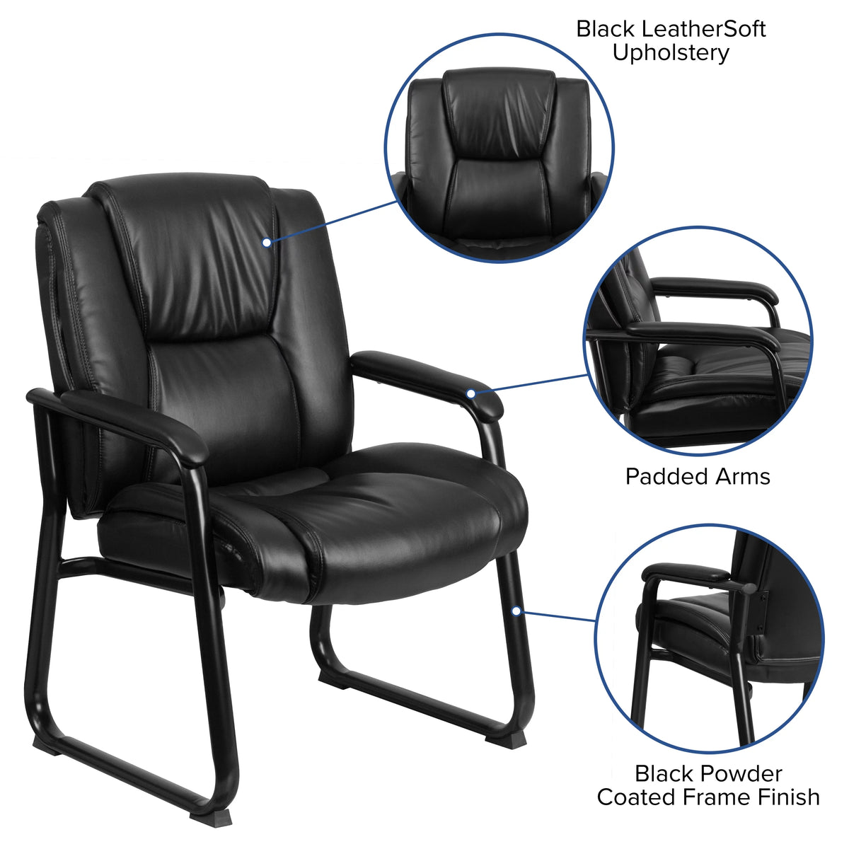 Black LeatherSoft Tufted Side Chair with Sled Base S352