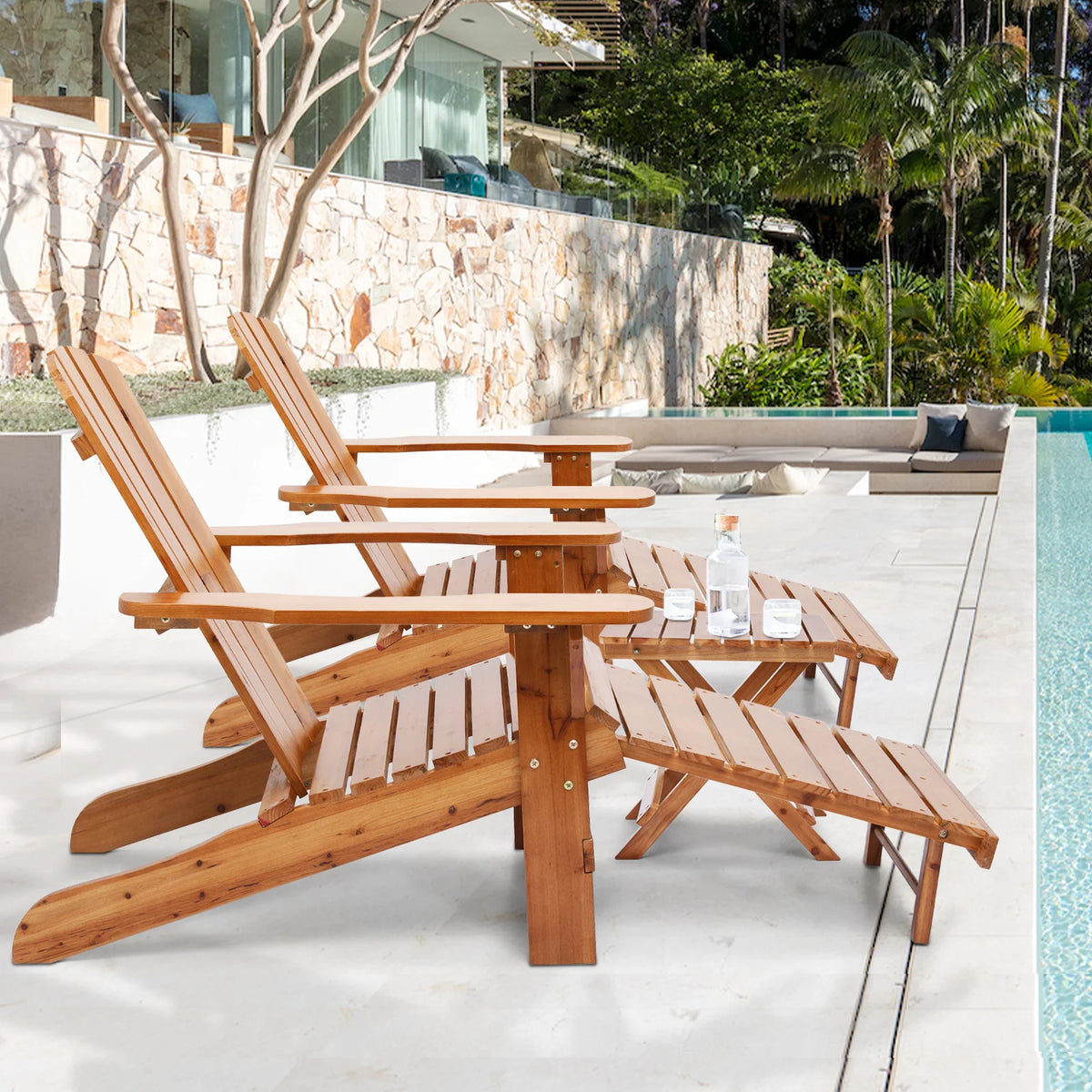 Set of 3 Teak Outdoor Folding Adirondack Chairs with Side Table Y710246