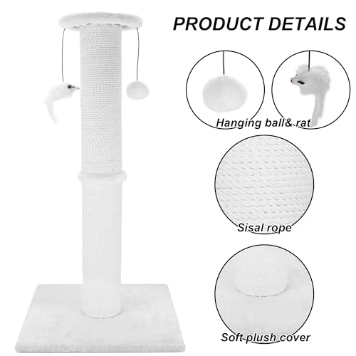 34 Inches Sisal Rope Cat Scratching Post with Hanging Ball R62484