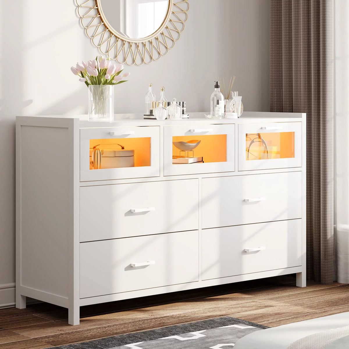 White 7 Drawer Wood Dresser I340797
