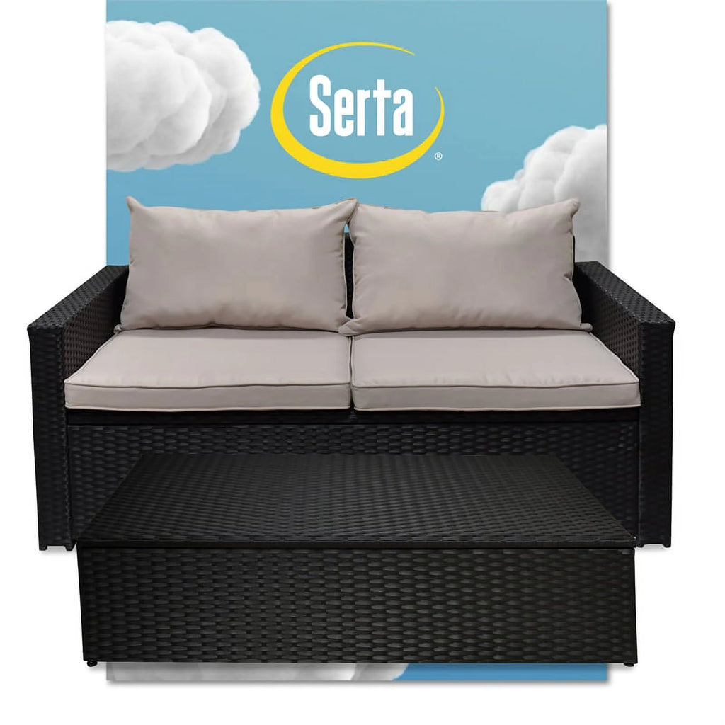 Black Wicker Outdoor Storage Sofa and Coffee Table K9322
