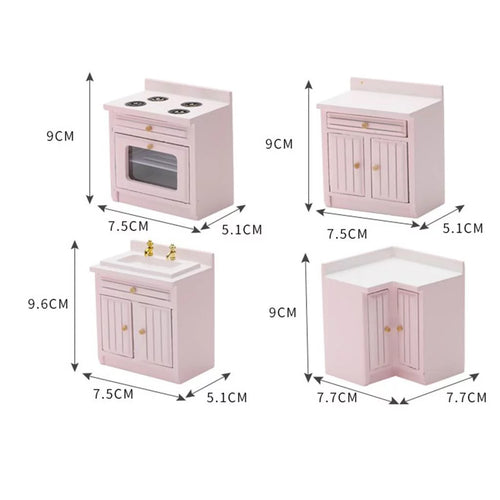 1/12 Dollhouse Miniature Birch Wood Cabinet Furniture Set Y481