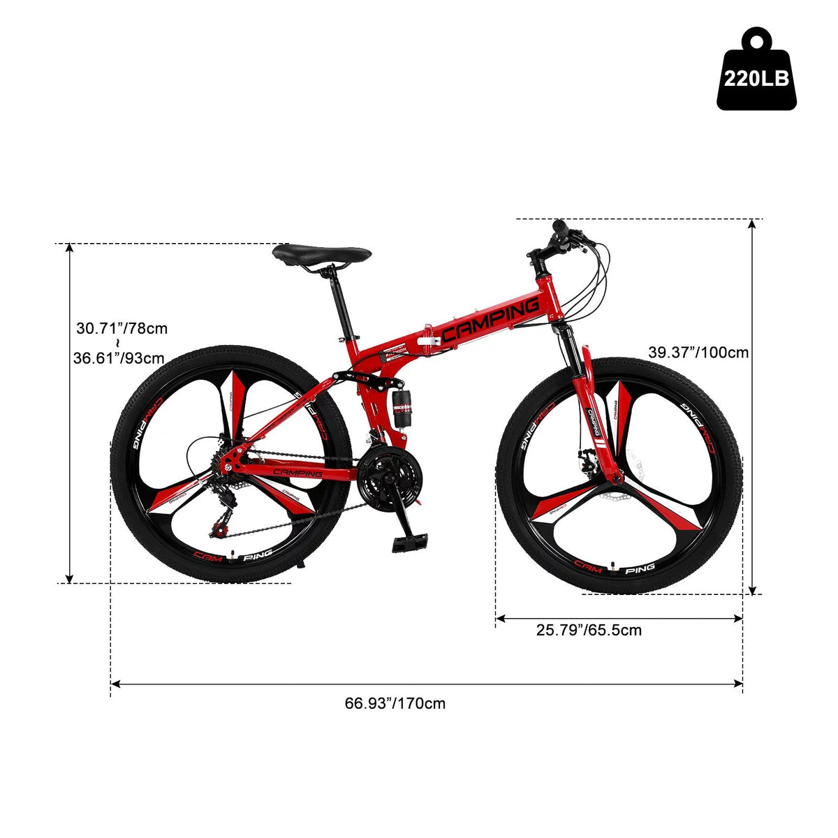 Folding Mountain Bike 21 Speed Black E412
