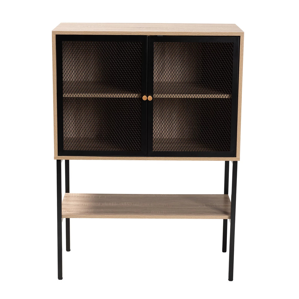 Natural Brown Wood and Black Metal 2-Door Sideboard M7458