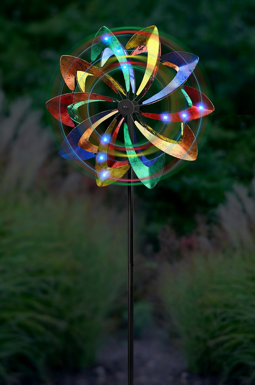 Multicolor Garden Art Spinner with Wind Powered Lights D987