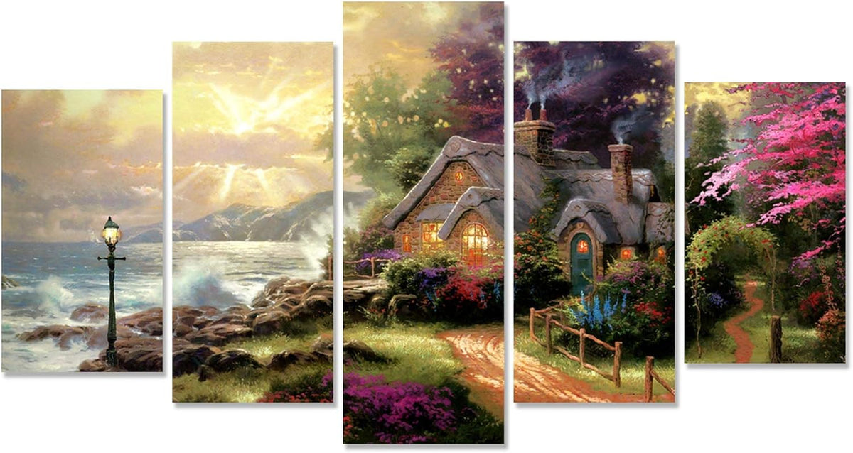 Thomas Kinkade Seashore Cottage Canvas Painting Unframed 60inchWx32inchH G13780