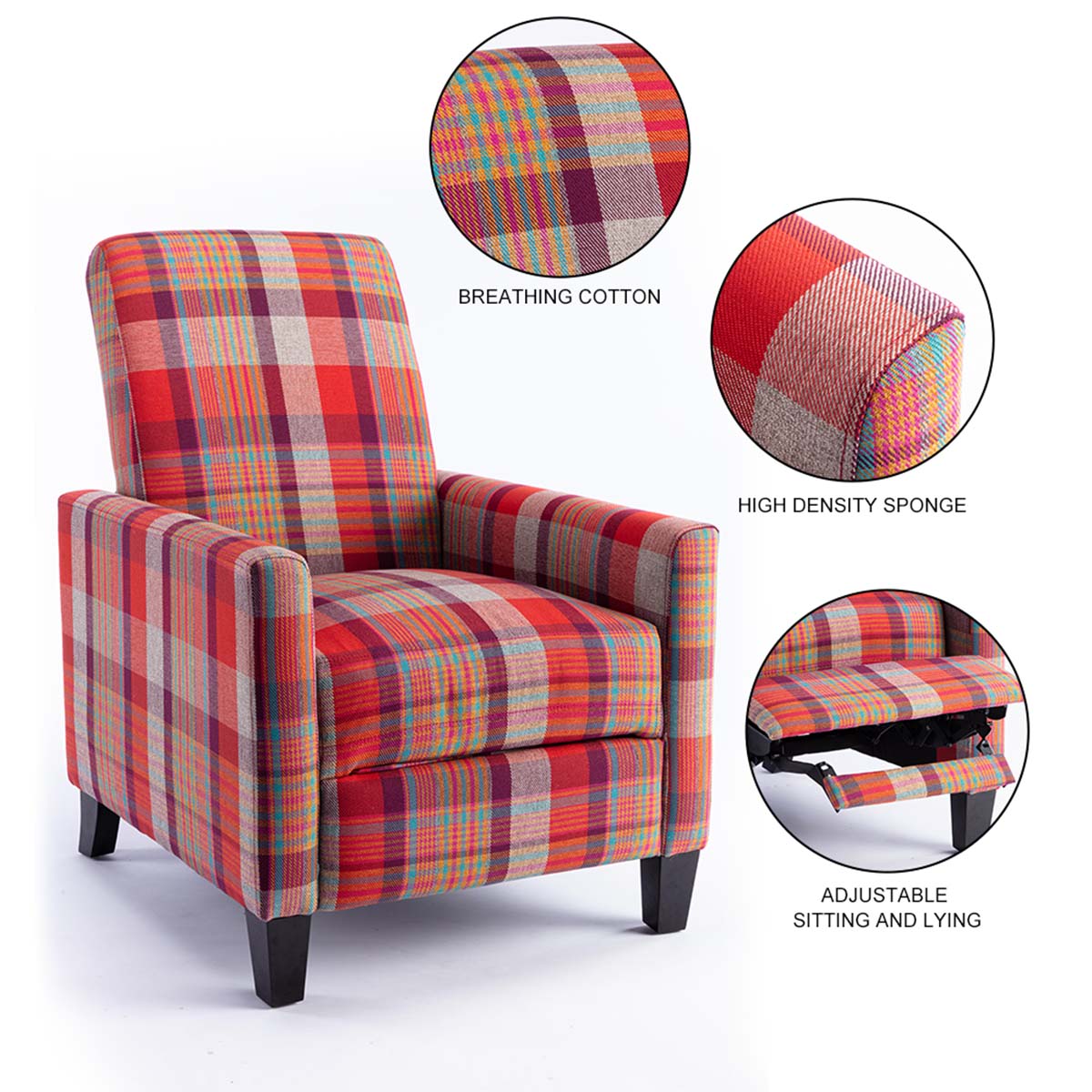 Grey & Red Adjustable Backrest Push Back Recliner Chair G9399