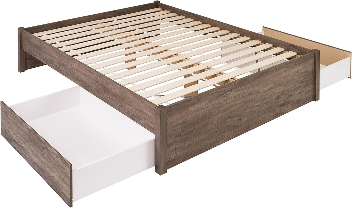 Queen 4-Post Platform Bed with 2 Drawers, Drifted Gray A866