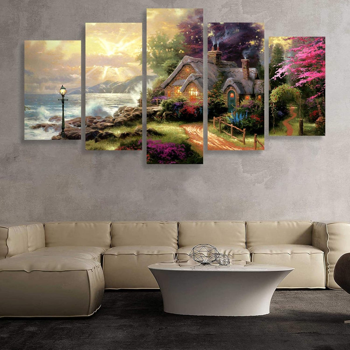 Thomas Kinkade Seashore Cottage Canvas Painting Unframed 60inchWx32inchH G13780