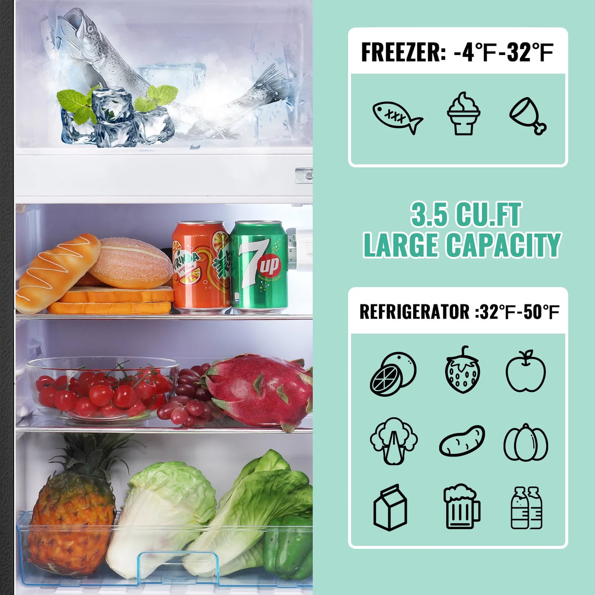Mini Refrigerator Dual Door Fridge with Handle S330094