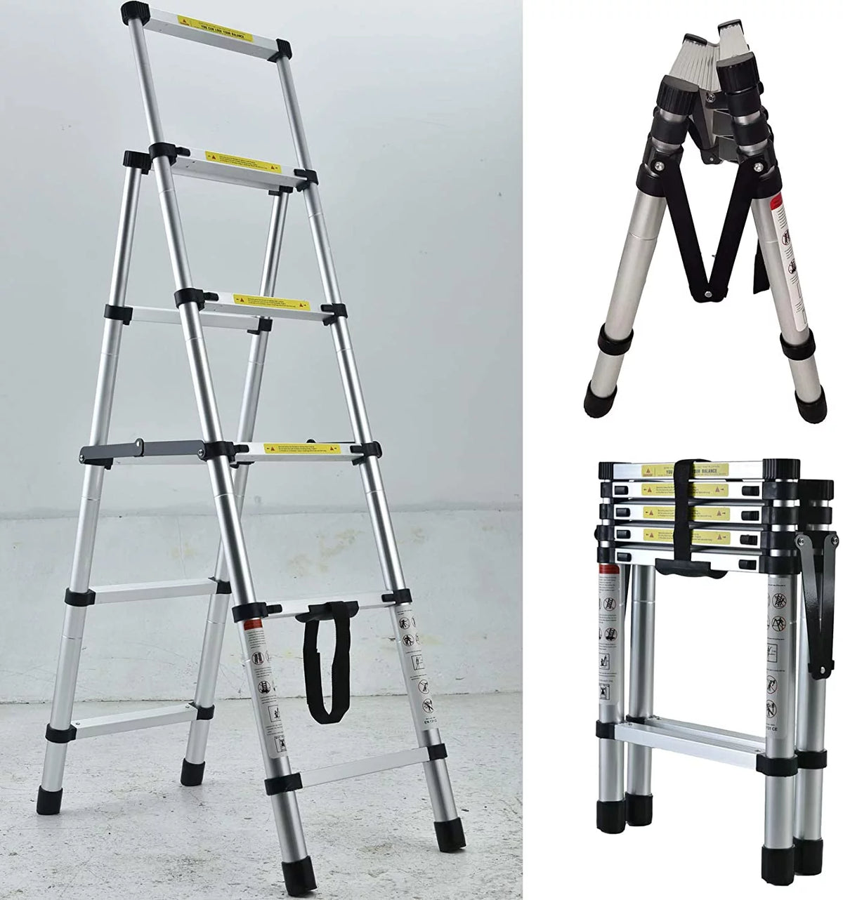 Aluminum 4.4FT Telescoping Folding Step Ladder 330lbs W997573