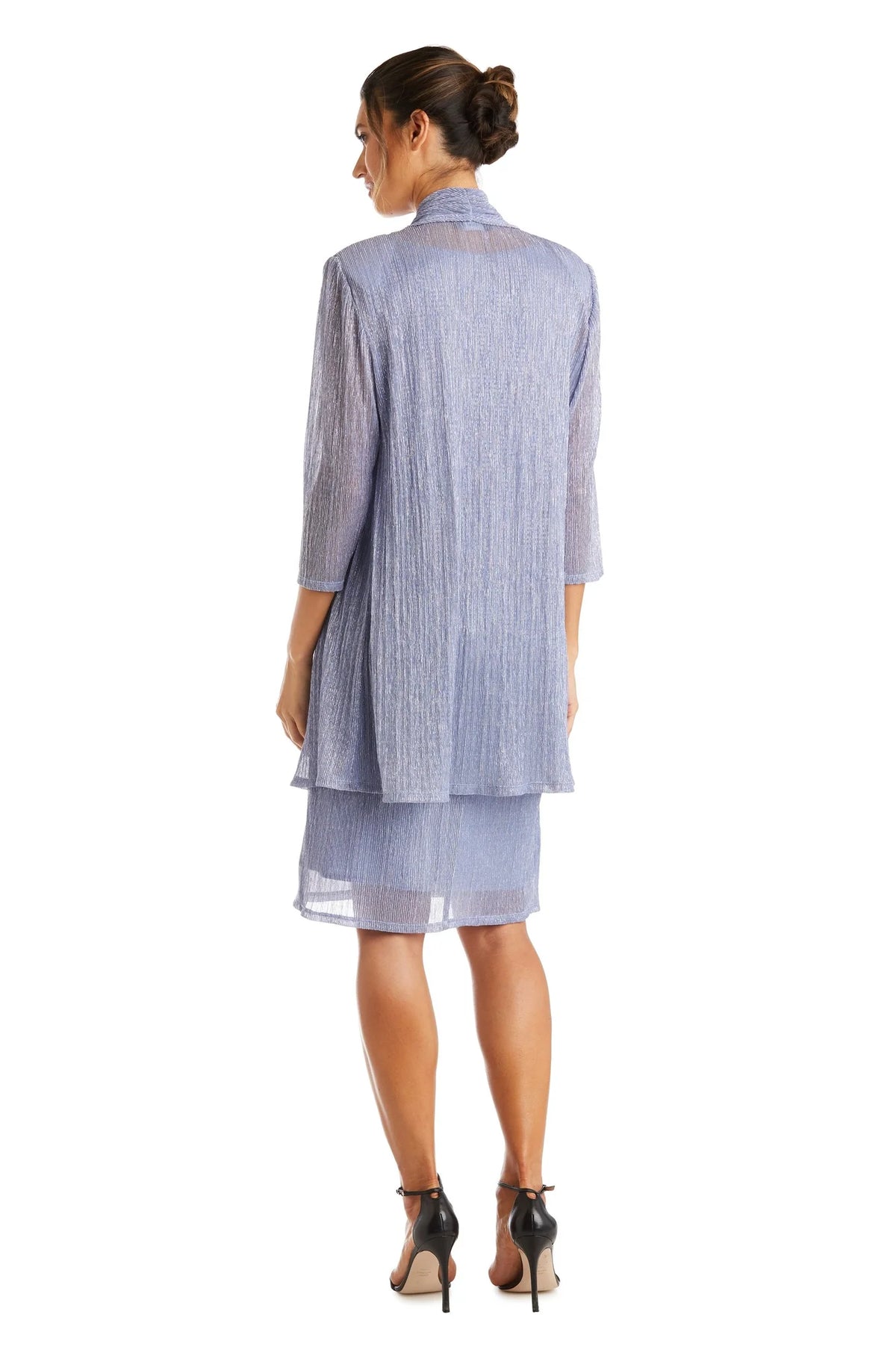 Metallic Sleeveless Dress with Matching Draped Cardigan S768503