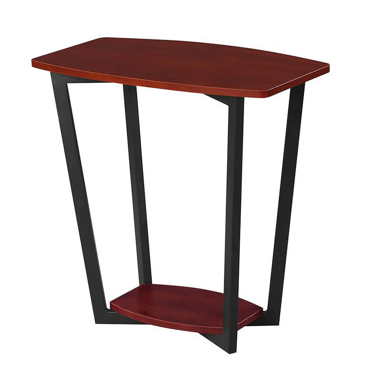 Cherry Wood and Black Metal End Table U9698
