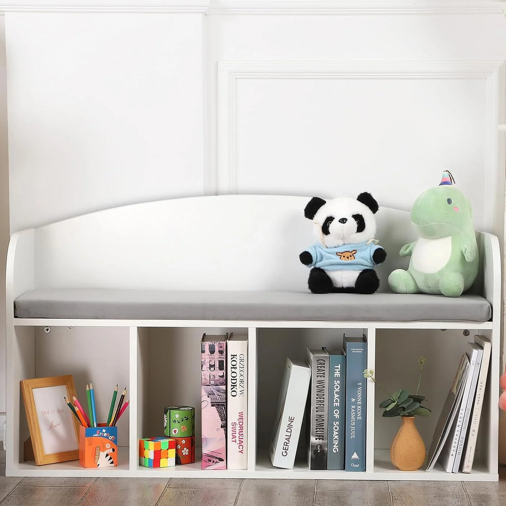 Kids Bookshelf with Reading Nook and Grey Cushion Y729489