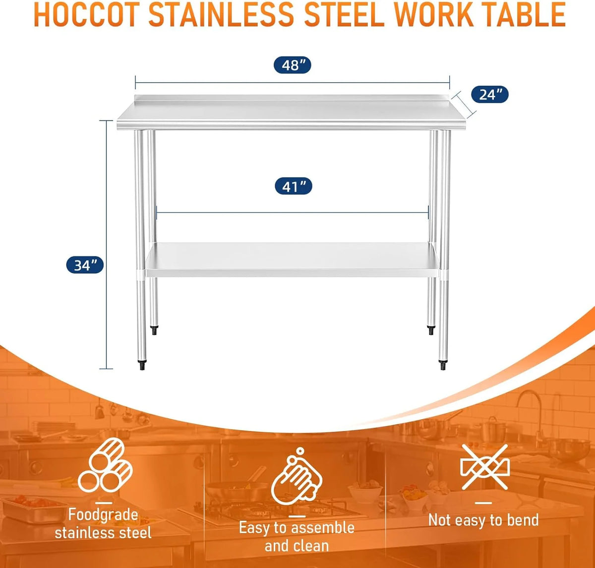 Stainless Steel Table with Adjustable Shelf and Backsplash Y8642